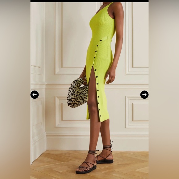 Self-Portrait Dresses & Skirts - Self Portrait One - Shoulder Ribbed Knit Midi Dress Lime US 4